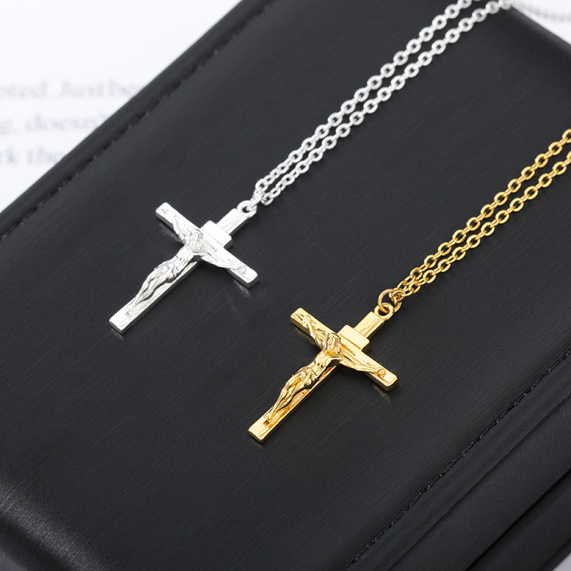 Crucifix Necklace: Stainless Steel Choker Chain - Meaningful Religion Pendant for Baptism or Confirmation Gifts