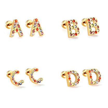 Radiant Individuality: Initials A-Z Letters Multi-Colored CZ Stones Stud Earrings - Dazzling Gifts for Girls, Teens, and Women! - Kids Jewellery Shop