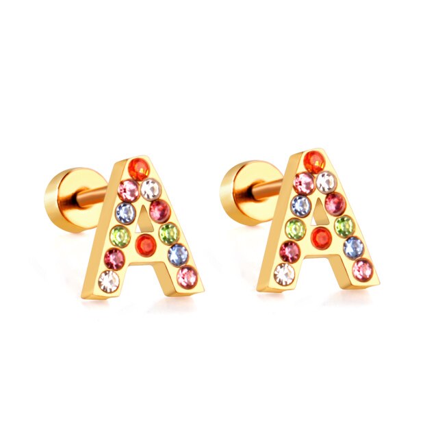 Radiant Individuality: Initials A-Z Letters Multi-Colored CZ Stones Stud Earrings - Dazzling Gifts for Girls, Teens, and Women! - Kids Jewellery Shop