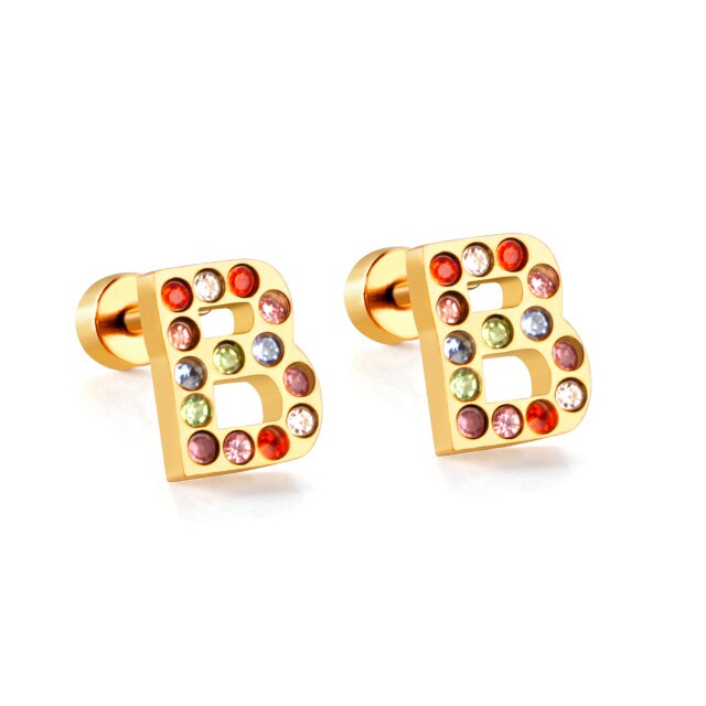 Radiant Individuality: Initials A-Z Letters Multi-Colored CZ Stones Stud Earrings - Dazzling Gifts for Girls, Teens, and Women! - Kids Jewellery Shop