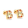 Radiant Individuality: Initials A-Z Letters Multi-Colored CZ Stones Stud Earrings - Dazzling Gifts for Girls, Teens, and Women!