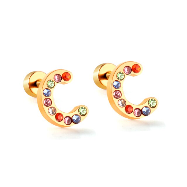Radiant Individuality: Initials A-Z Letters Multi-Colored CZ Stones Stud Earrings - Dazzling Gifts for Girls, Teens, and Women! - Kids Jewellery Shop