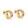 Radiant Individuality: Initials A-Z Letters Multi-Colored CZ Stones Stud Earrings - Dazzling Gifts for Girls, Teens, and Women!