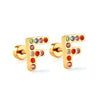 Radiant Individuality: Initials A-Z Letters Multi-Colored CZ Stones Stud Earrings - Dazzling Gifts for Girls, Teens, and Women!