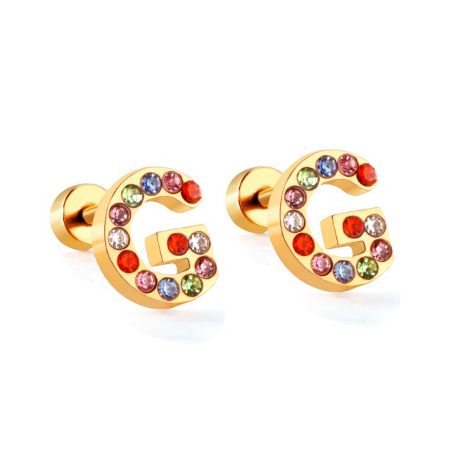 Radiant Individuality: Initials A-Z Letters Multi-Colored CZ Stones Stud Earrings - Dazzling Gifts for Girls, Teens, and Women! - Kids Jewellery Shop