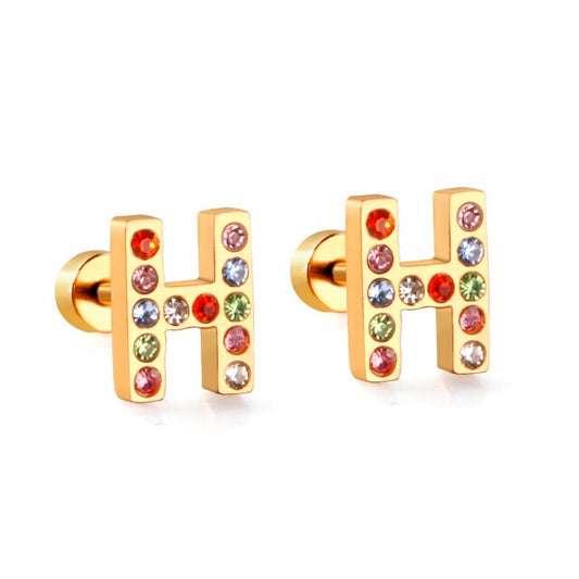 Radiant Individuality: Initials A-Z Letters Multi-Colored CZ Stones Stud Earrings - Dazzling Gifts for Girls, Teens, and Women! - Kids Jewellery Shop