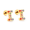 Radiant Individuality: Initials A-Z Letters Multi-Colored CZ Stones Stud Earrings - Dazzling Gifts for Girls, Teens, and Women!