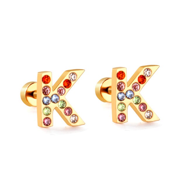 Personalized Elegance: Gold Initials Letters A-Z Stud Earrings for Girls with Cubic Zirconia Sparkle!