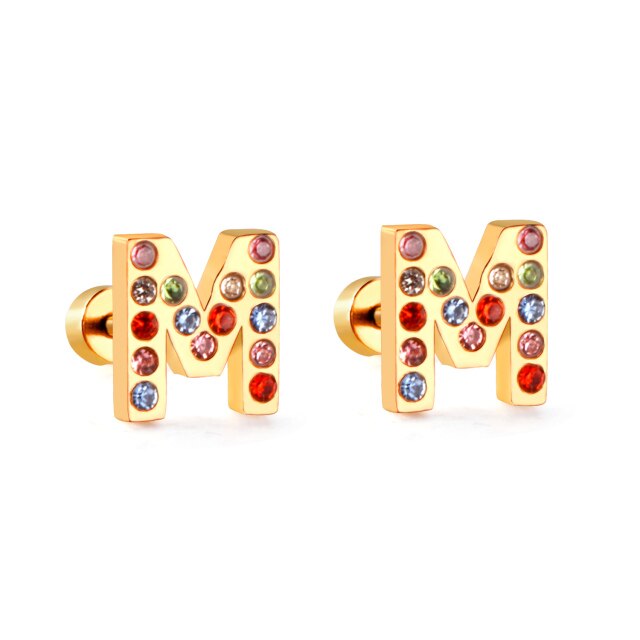 Radiant Individuality: Initials A-Z Letters Multi-Colored CZ Stones Stud Earrings - Dazzling Gifts for Girls, Teens, and Women! - Kids Jewellery Shop