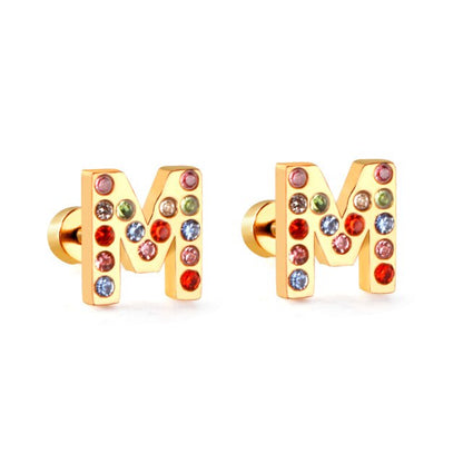 Radiant Individuality: Initials A-Z Letters Multi-Colored CZ Stones Stud Earrings - Dazzling Gifts for Girls, Teens, and Women! - Kids Jewellery Shop