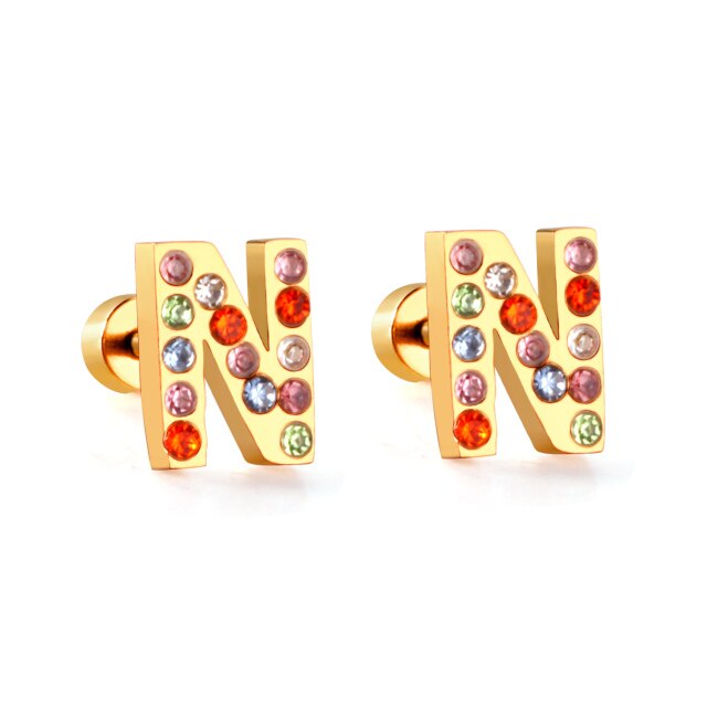 Radiant Individuality: Initials A-Z Letters Multi-Colored CZ Stones Stud Earrings - Dazzling Gifts for Girls, Teens, and Women! - Kids Jewellery Shop