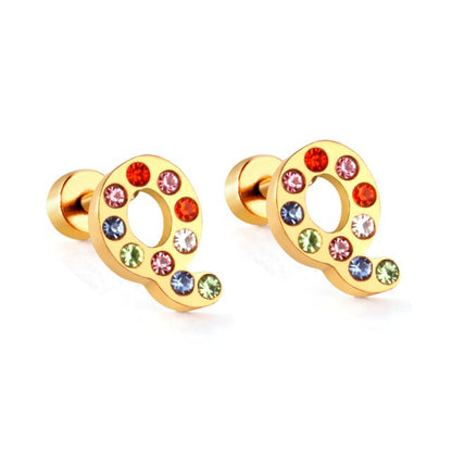 Radiant Individuality: Initials A-Z Letters Multi-Colored CZ Stones Stud Earrings - Dazzling Gifts for Girls, Teens, and Women! - Kids Jewellery Shop