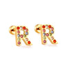 Radiant Individuality: Initials A-Z Letters Multi-Colored CZ Stones Stud Earrings - Dazzling Gifts for Girls, Teens, and Women!