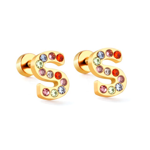 Radiant Individuality: Initials A-Z Letters Multi-Colored CZ Stones Stud Earrings - Dazzling Gifts for Girls, Teens, and Women! - Kids Jewellery Shop
