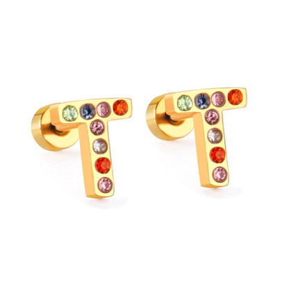 Radiant Individuality: Initials A-Z Letters Multi-Colored CZ Stones Stud Earrings - Dazzling Gifts for Girls, Teens, and Women! - Kids Jewellery Shop