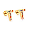 Radiant Individuality: Initials A-Z Letters Multi-Colored CZ Stones Stud Earrings - Dazzling Gifts for Girls, Teens, and Women!