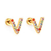 Radiant Individuality: Initials A-Z Letters Multi-Colored CZ Stones Stud Earrings - Dazzling Gifts for Girls, Teens, and Women!