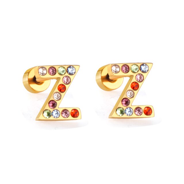Radiant Individuality: Initials A-Z Letters Multi-Colored CZ Stones Stud Earrings - Dazzling Gifts for Girls, Teens, and Women! - Kids Jewellery Shop