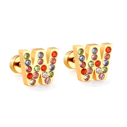 Radiant Individuality: Initials A-Z Letters Multi-Colored CZ Stones Stud Earrings - Dazzling Gifts for Girls, Teens, and Women! - Kids Jewellery Shop