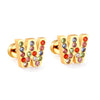 Radiant Individuality: Initials A-Z Letters Multi-Colored CZ Stones Stud Earrings - Dazzling Gifts for Girls, Teens, and Women!