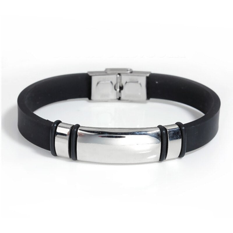 Bold Expression: Boys' Silver & Silicone Bracelet - Personalized Elegance, Ideal Jewelry Gift!