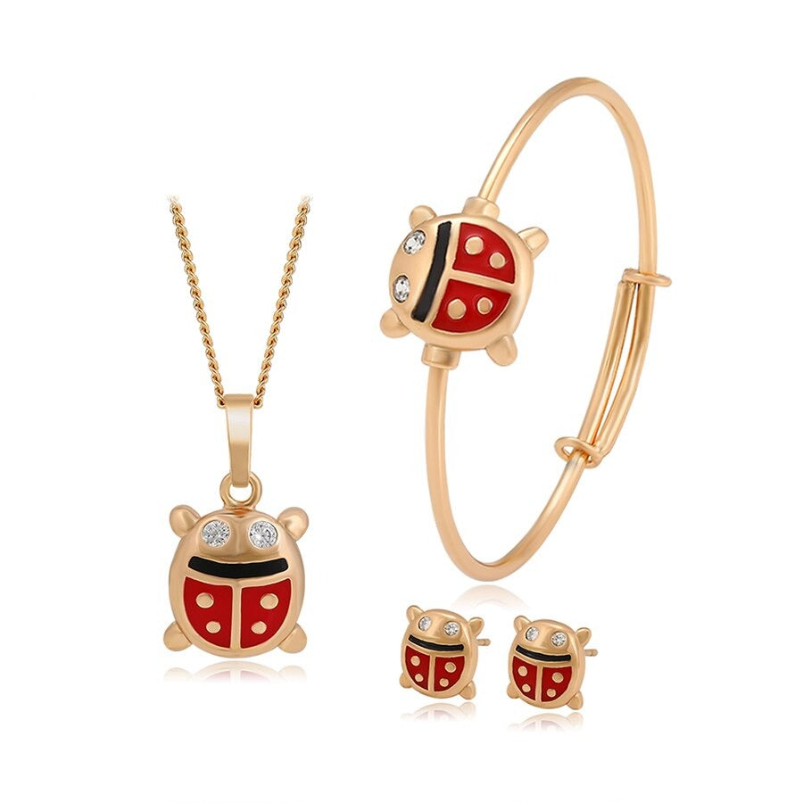 Charming Baby Toddler Girls' 18k Gold Plated Ladybug Jewelry Set - A Dazzling Ensemble for Birthday Parties!