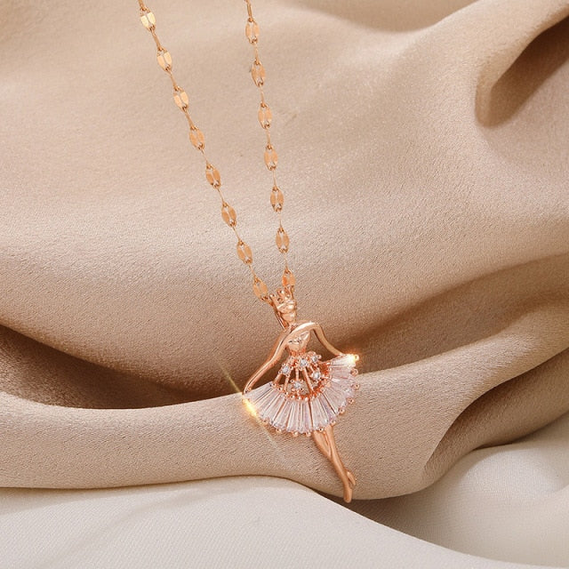 Elegant 18k Gold Plated Ballerina Pendant Necklace - A Dazzling Gift for Girls, Teens, and Women on Birthdays and Special Occasions!