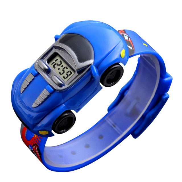 Zoom into Fun: Kids Electronic Digital Cartoon Car Watch - The Ultimate Toy Timepiece!