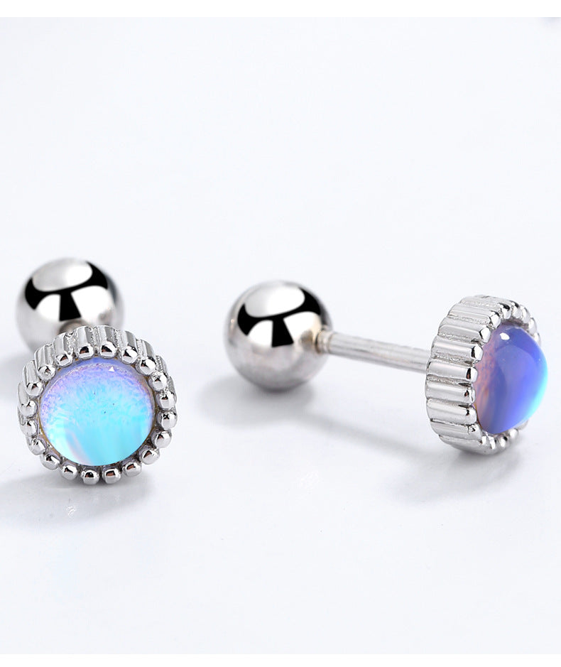 Radiant Moonstone Elegance: 925 Sterling Silver Screw Earrings for Children!
