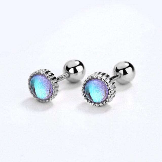 Radiant Moonstone Elegance: 925 Sterling Silver Screw Earrings for Children!